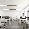 Modern Public Office Interior With Desks Computer Monitors Plants Windows And Wooden Floors