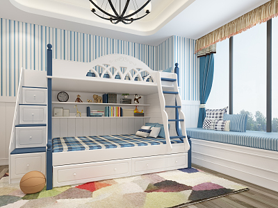 Mediterranean bed children high and low bed model