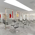 Modern Hair Salon Interior With Styling Chairs Mirrors And Marble Floor Red Accents