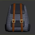 Stylish Blue Plaid Backpack With Orange Straps And Gold Square Buckles