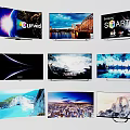 Various Curved Smart TVs With Scenic Ocean City And Mountain Screen Displays