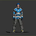 Man Wearing Blue And Gray Jacket With Blue Beanie And Gloves Standing On Snowboard