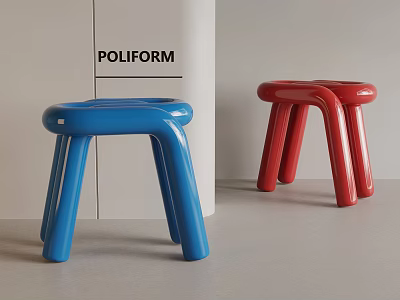 Modern Blue And Red POLIFORM Stools With Curved Legs And Rounded Design 3d model
