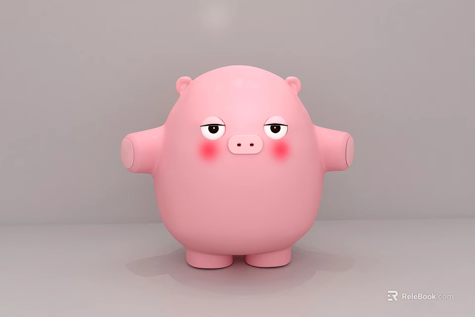 Cute Pink Reptile Plush Toy With Blush Cheeks Small Eyes And Cartoon Design 3d model 