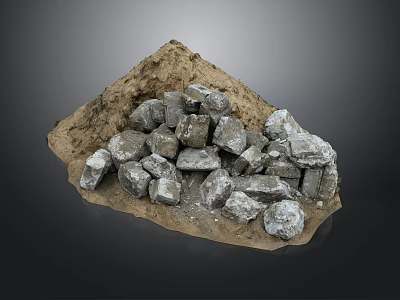 Natural Stones Pile With Brown Soil And Rough Texture On Dark Background 3d model