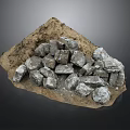 Natural Stones Pile With Brown Soil And Rough Texture On Dark Background