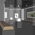 Cultural Center Exhibition Hall Interior With Traditional Art Paintings Display Cases And Wooden Benches