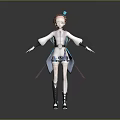 Game Character With Reddish Brown Hair Blue Hair Accessory White And Blue Outfit Coat Shorts Stockings And Shoes 3d model