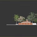 Outdoor Kiosk with Black Roof Orange Accents Red Brick Floor Surrounded by Trees and Greenery
