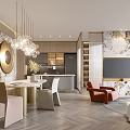 Elegant Modern Dining Living Room With Chandelier Dining Table Chairs TV And Sofa