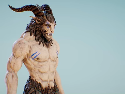 Game And Movie Character Horned Demon With Muscular Body Blue Chest Markings And Rough Skin 3d model