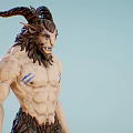 Game And Movie Character Horned Demon With Muscular Body Blue Chest Markings And Rough Skin