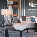 Modern Sofa And Coffee Table Set With Light Upholstered Patterned Cushions Round Black Woven Tables Decorative Items