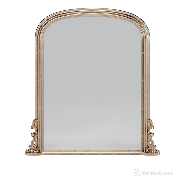Elegant Arched Top Mirror With Gold Frame And Decorative Base 3d model 