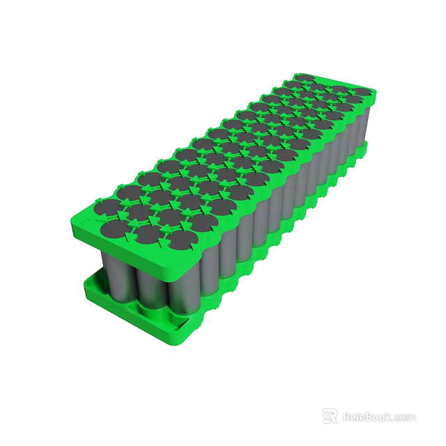 Green Battery Holder With Cylindrical Cells In Multiple Arranged Compartments 3d model