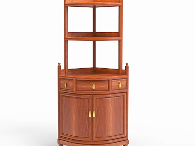 Elegant Traditional Wooden Corner Cabinet With Drawers Shelves And Golden Handles 3d model