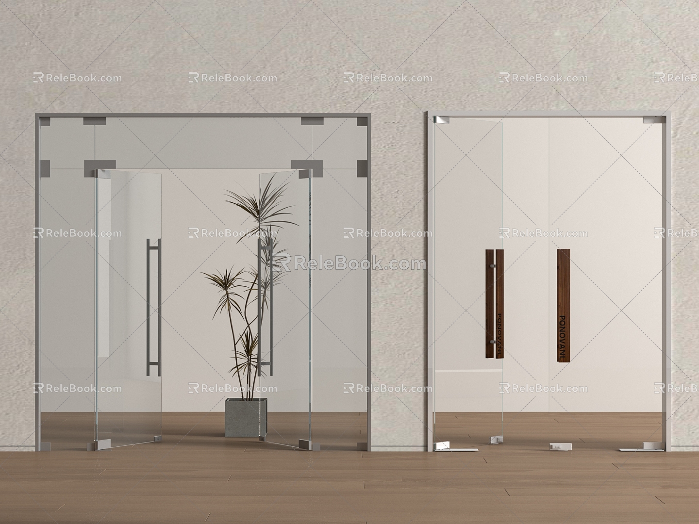 Modern glass door combination double door glass single door office glass door 3d model