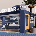 Logo Bar Interior With Blue Design Tables Chairs Coffee Tea Smoothies 3d model
