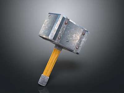 Sturdy Metal Head Weapon Hammer with Wooden Handle and Rivet Design 3d model