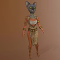 Mystical Sphynx Cat Character With Striking Green Eyes And Egyptian Style Necklace Arm Cuffs