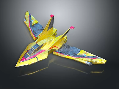 Futuristic Cosmic Spaceship Featuring Yellow Aerodynamic Design And Detailed Wing Structure For Space Exploration 3d model