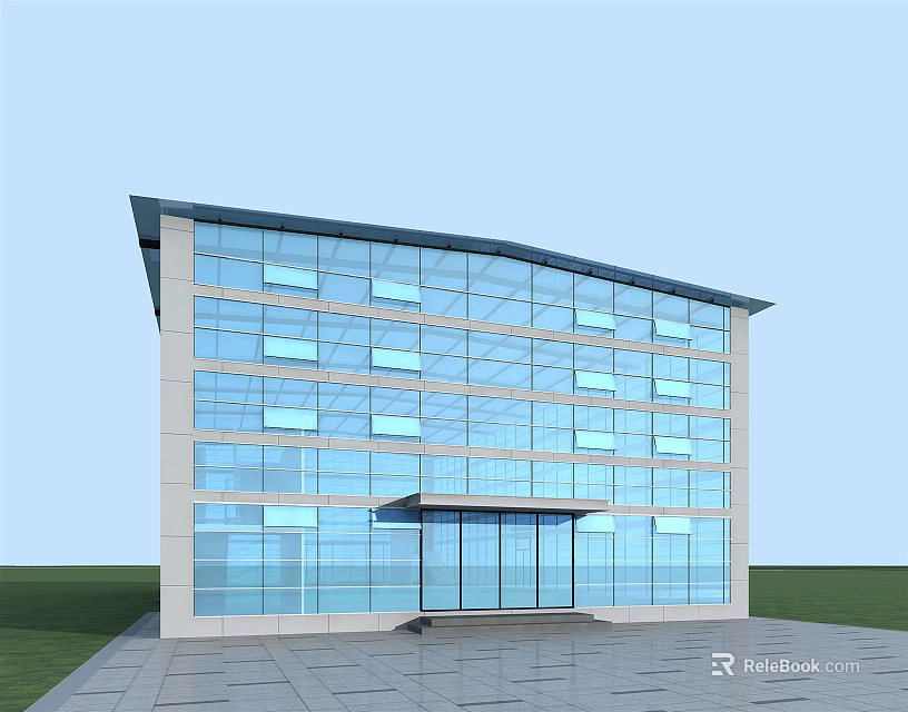 Modern Glass Building With Curved Facade Large Windows And Multi Story Entrance Area 3d model 