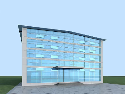 Modern Glass Building With Curved Facade Large Windows And Multi Story Entrance Area 3d model