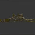 Wooden Scenic Components With Moss Covered Frames And Ruin Debris For Scene Building