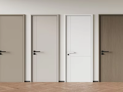 Modern Hinged Doors In Various Colors For Home Interior With White Wall And Wooden Floor 3d model