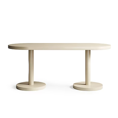 White Round Table With Double Cylindrical Legs And Circular Base Minimalist Design 3d model