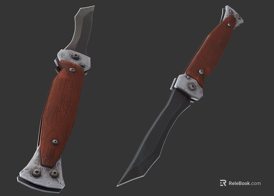 Tactical Folding Weapon Knife With Wooden Handle And Metal Components Design 3d model 