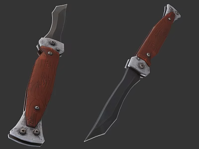 Tactical Folding Weapon Knife With Wooden Handle And Metal Components Design 3d model