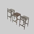Modern Wooden Bar Stools With Leather And Fabric Seats And Woven Armrests