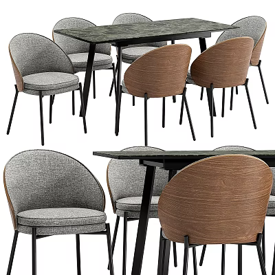 Modern Table And Chair Combination With Wooden Backrest Chairs And Upholstered Seats 3d model