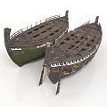 Traditional Wooden Watercraft With Intricate Hull Carvings And Retro Design Features