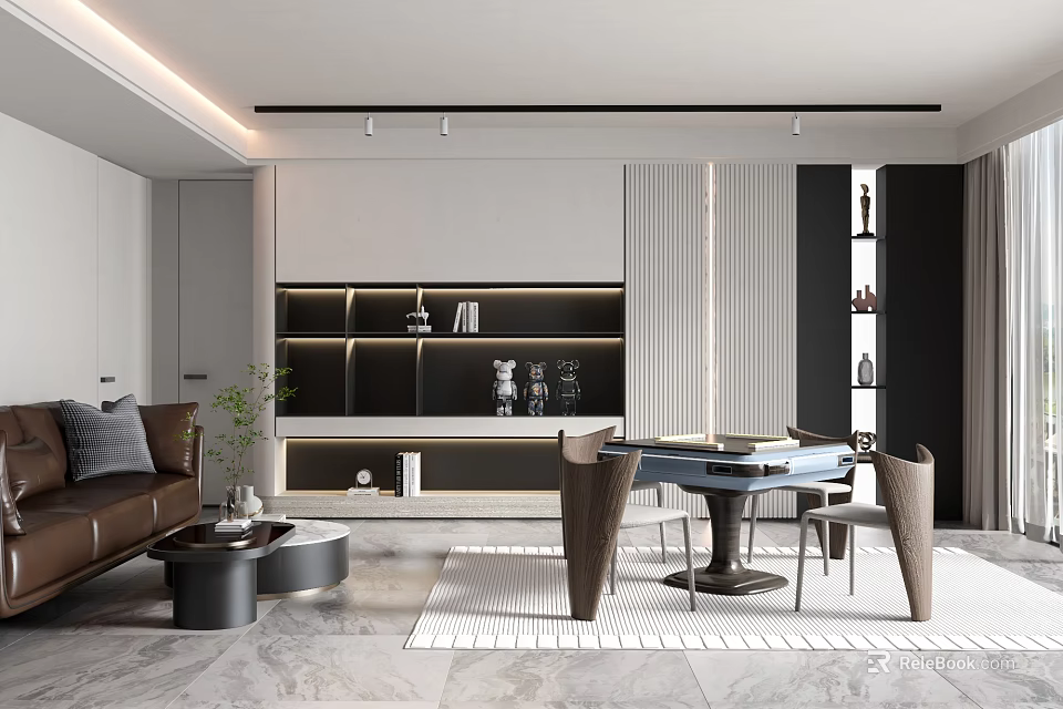 Modern Hotel Mahjong Room Interior With Comfortable Seating And Stylish Tables 3d model