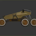 Golden Exploration Rover With Large Rugged Tires And Geometric Body Design For Off Road Terrain