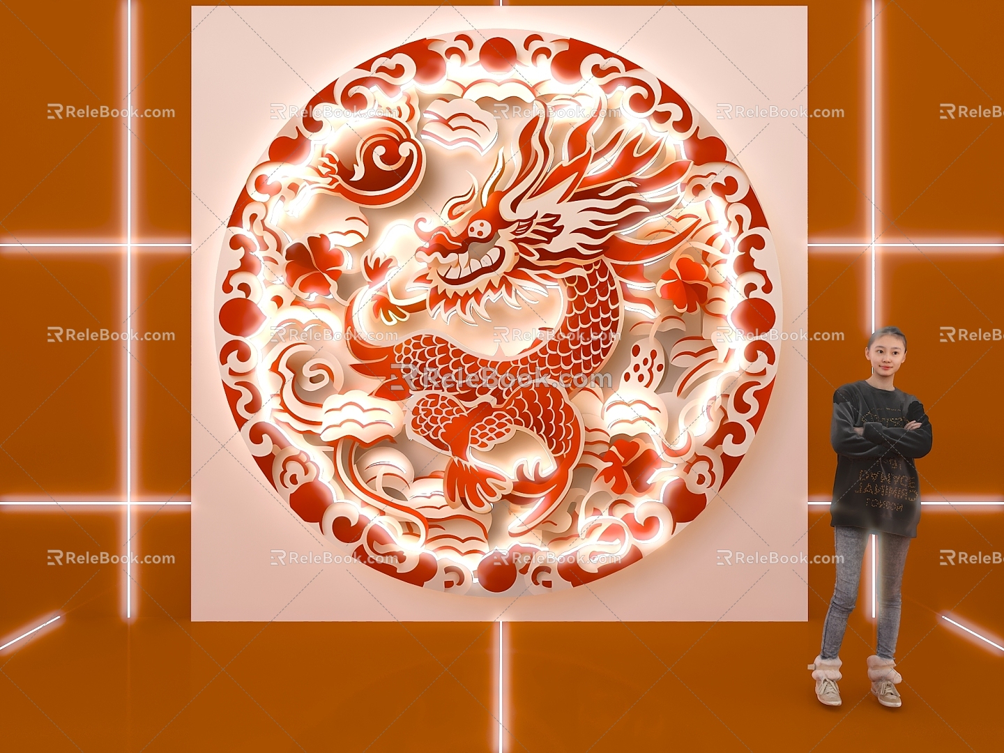 Chinese Style National Tide Chinese Dragon Cartoon Paper-cut Wind Lighting Wall Decoration Beautiful Chen 3d model