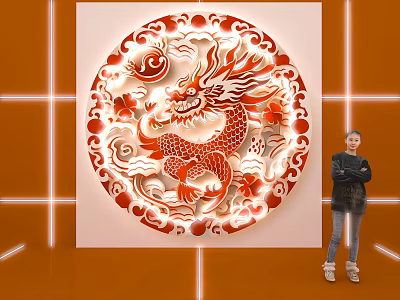 Chinese Dragon Paper Cut Art With Illuminated Background And Figure 3d model