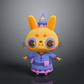 Cute Cartoon Rabbit Plush Toy With Purple Outfit Hat And Yellow Ears