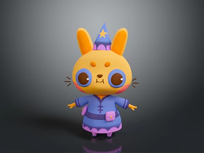 Cute Cartoon Rabbit Plush Toy With Purple Outfit Hat And Yellow Ears 3d model