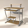 Modern Adjustable Wooden Desk with Metal Frame and Lower Shelf Stool