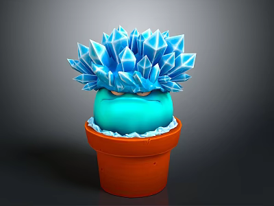 Crystal Like Blue Succulent Plant In Orange Terracotta Pot With White Base 3d model