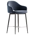 Modern Upholstered Bar Stool With Armrest Light Gray Fabric And Black Metal Legs
