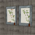 Modern Wall Decor With Geometric Frames LED Light And Green Plant On Gray Wall 3d model