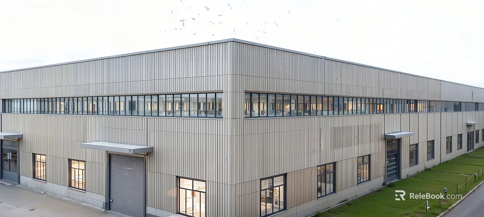 Modern Industrial Factory Building With Metal Panel Facade And Large Windows 3d model 