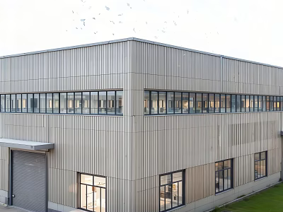 Modern Industrial Factory Building With Metal Panel Facade And Large Windows 3d model