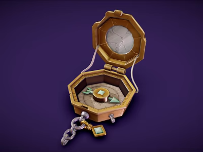 Open Golden Octagonal Box With Green Item And Decorative Chain For Daily Use 3d model