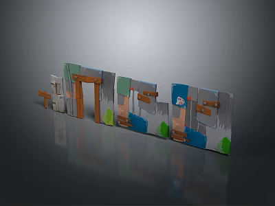 Colorful 3D Block Style Letters With Pixel Design And Shadow Effect On Gray Background 3d model