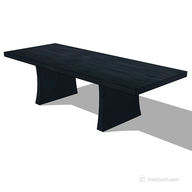 Modern Black Long Sleek Dining Table With Unique Sturdy Legs Design 3d model 
